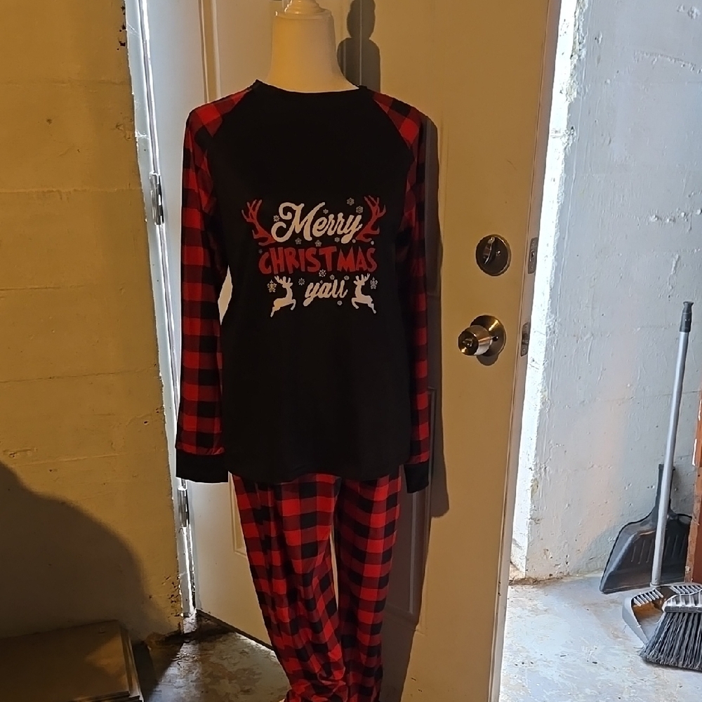 Festive Black and Red Pajama Sets with Buffalo Plaid
